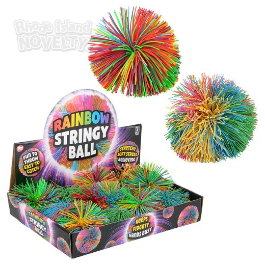 The Toy Network-3.5" Rainbow Stringy Ball-BA-RBPOM-Box of 12-Legacy Toys